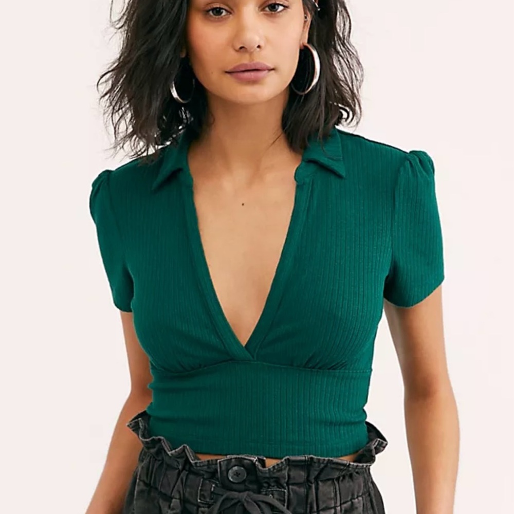 Free People - Green V-neck ribbed top - Melodie tee